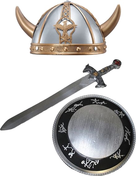 Carnaval verkleed set Viking/ridder - helm/zwaard en schild - middeleeuws