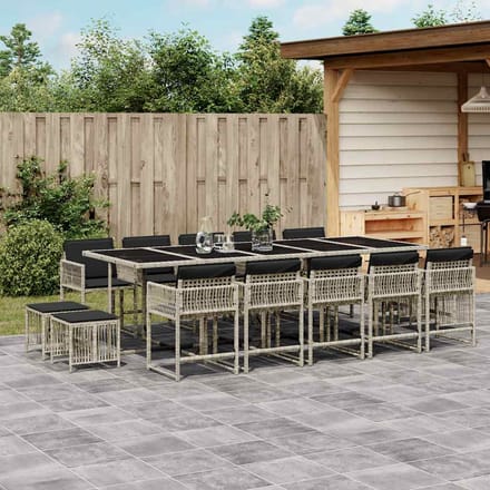 vidaXL - 15-delige - Tuinset - met - kussens - poly - rattan - lichtgrijs
