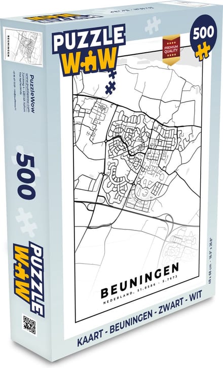 Puzzel Kaart - Beuningen - Zwart - Wit - Legpuzzel - Puzzel 500 stukjes