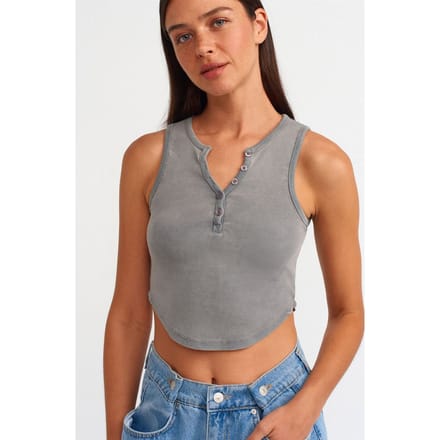 Dames Geribbelde Crop Blouse Met Knopen