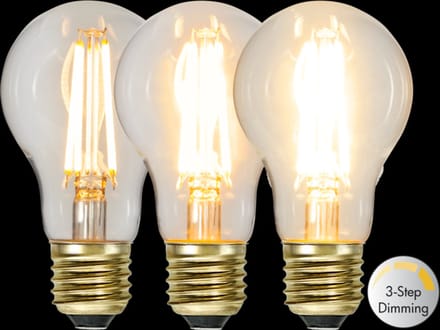 3 standen - Standaard bol - E27 - 6.5W - Super Warm Wit <2200K - Filament - Helder