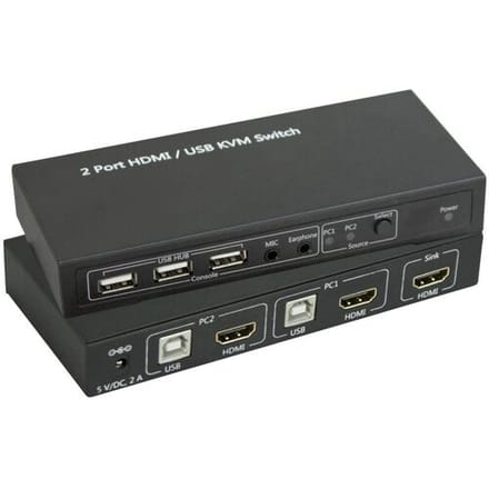 SpeaKa Professional KVM-switch 2 poorten HDMI USB 1920 x 1080 Pixel, 3840 x 2160 Pixel