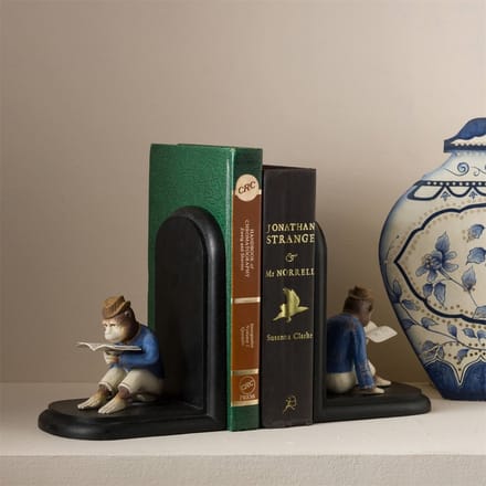 Boekensteun lezende aapjes s/2 14x13,5x20cm