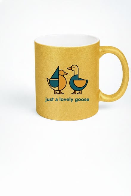 Gouden Glitter Mok met 'Just a Lovely Goose' Eend & Gans Design - Uniek Cadeau
