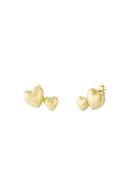 Double Heart Studs Gold