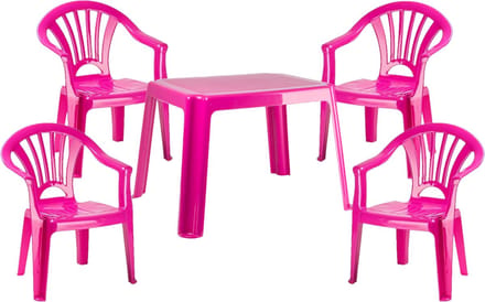 Kunststof kindertuinset tafel met 4 stoelen roze