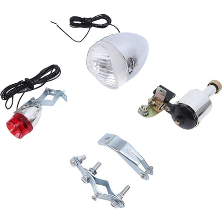 Fiets Dynamo Koplamp Achterlicht Kit 6W Wrijvingsdynamo Koplamp Achterlicht voor Racefiets Mountainbike white