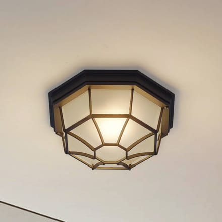 Lindby - plafondlamp - 1licht - Aluminium, glas - H: 11.5 cm - E27 - donkergrijs, opaal