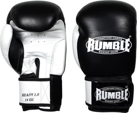 Rumble Ready 2.0 Leer (kick)bokshandschoen Zwart-Wit 6 Oz