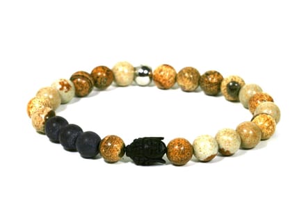 IbizaMen - heren armband - Jaspis natuurstenen - buddha van hertengewei - 21cm