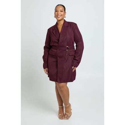 boohoo Dames Plus D-Ring Strikriem Blazerjurk | Plum | Maat: 16