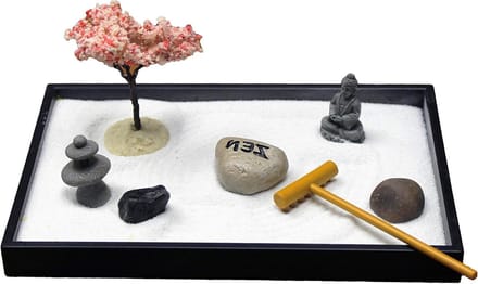 Mini Zen Tuin - Meditatie Set - Bureau Ontspanning - Compleet Met Accessoires - 8x5 Inch - Zwart
