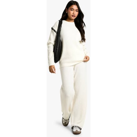 boohoo Dames Premium Zware Pullover En Broek Gebreid Set | Ecru | Maat: Medium