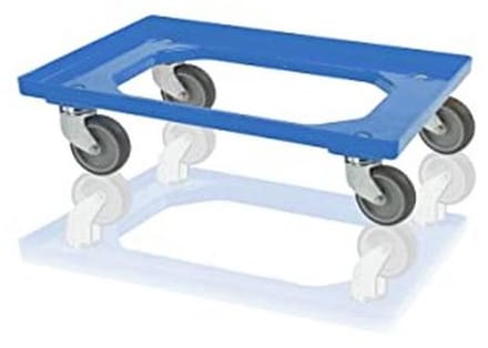 Transportroller blauw met rubberen wielen voor eurocontainers 60x40