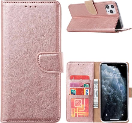 Hoesje Geschikt voor iPhone 13 Mini bookcase Met 2 stuks screenprotector temperede glass – Rosegoud