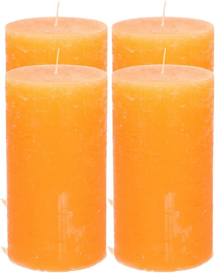 Atmosphera Stompkaars - 4x - oranje - 7 x 13 cm - cilinderkaars - rustiek model
