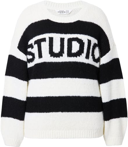 Studio Untold - Dames - Trui oversized blokstrepen statement - Zwart - Maat 54+