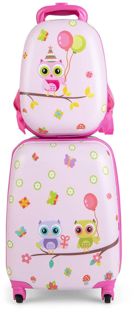 COSTWAY kinderkoffer, roze vogeltjes, 12"+16", kinderkoffer