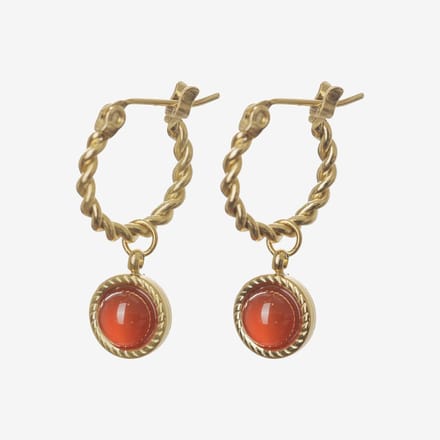 Essenza Twisted Hoop Red Stone Earrings Gold