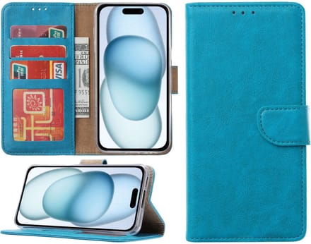 Hoesje geschikt voor iPhone 15 Plus - Bookcase - Pasjeshouder - Kunstleer - Blauw
