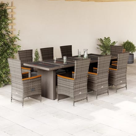 vidaXL - 9-delige - Tuinset - met - kussens - poly - rattan - grijs