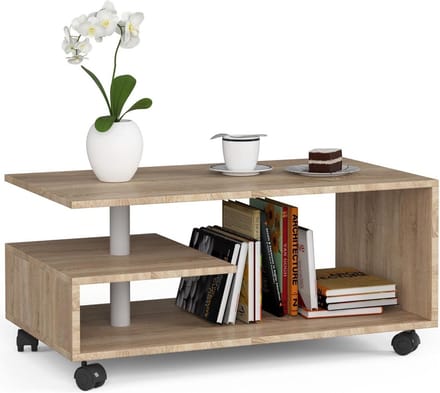 Salontafel op Wieltjes met Boekenlegger 90 cm Sonoma