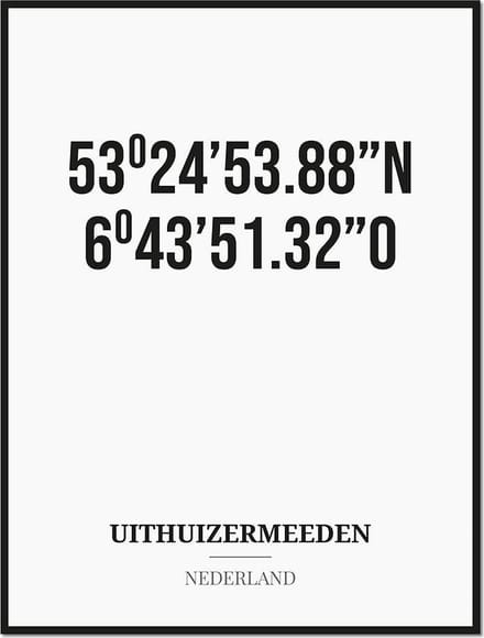 Poster/kaart UITHUIZERMEEDEN met coördinaten