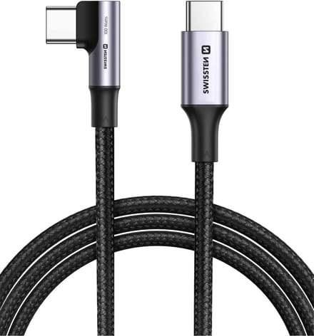 Swissten haakse USB-C naar USB-C kabel - 100W Laptop Kabel - 2M - Zwart