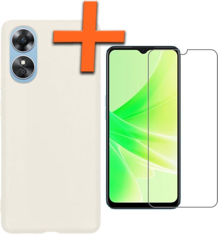 Hoes - Met Screenprotector - Geschikt voor OPPO A17 - Sterk & Shockproof - Back Cover - Siliconen Case - Telefoon Hoes - Wit