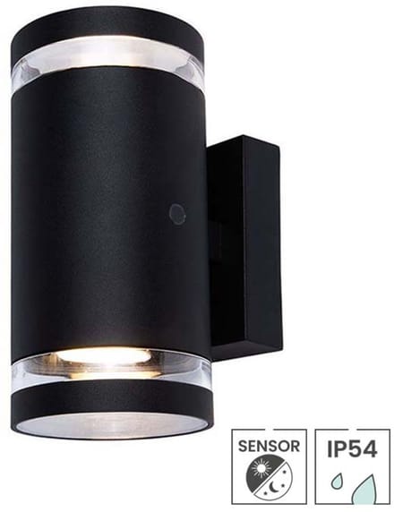 Lybardo - Buitenlamp met sensor dag en nacht - Wandlamp - Voor 2 GU10 Spots