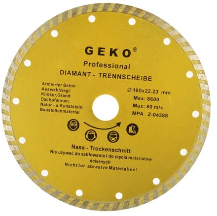 GEKO Diamantschijf - Turbo Rand - 180 mm - Zelfkoelend - Voor Bouwmaterialen