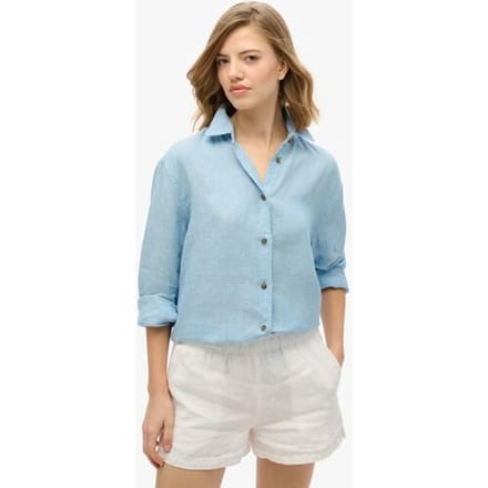 Superdry Casual Boyfriend Overhemd van Linnen Blauw Grootte: 44