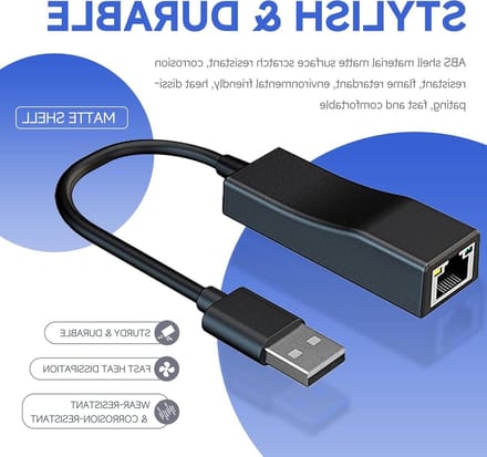 Ethernet Adapter - Netwerkadapter USB - Stabiel Internet - USB 2.0 naar RJ45 - 23.4 cm kabel - Zwart