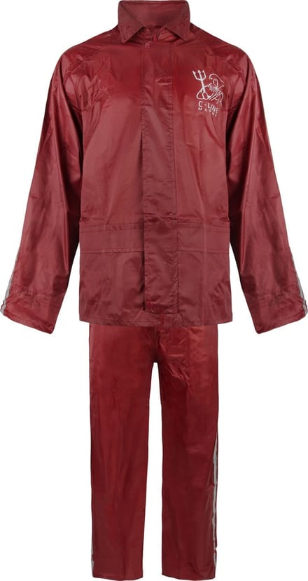 C-Line Regenpak met Capuchon - Rood - Reflecterend  - Nieuw Model - Kinder maat 146/152