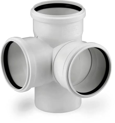 REHAU RAUPIANO PLUS Hoekdubbele aftakking DN 90/90/90, 87 graden, max flow, 11237241003
