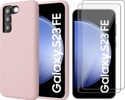 Hoesje geschikt voor Samsung Galaxy S23 FE - 2x Screenprotector Glas - Mat Back Case Roze