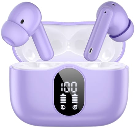 SBG Draadloze Oordopjes - Noise Cancelling - Headset - Bluetooth 5.4 - Earbuds oplaadcase - LED Display - Met Microfoon - Extra dopjes - Paars