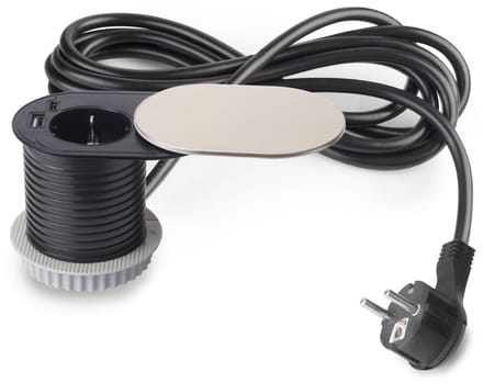 Emuca Multiconnector met Glijders Vertikal Flat 60, diameter 60mm, 1 Schuko stekker, 1 USB Type A, 1