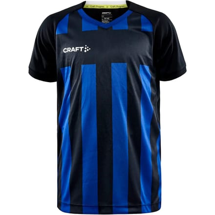Craft Progress 2.0 Stripe Shirt Korte Mouw Kinderen - Zwart / Royal | Maat: 122/128