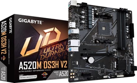 GIGABYTE A520M DS3H V2 Moederbord – Socket AM4 – Micro-ATX – DDR4 – NVMe M.2 – HDMI 2.1 – Ultra Durable – AMD A520 Chipset