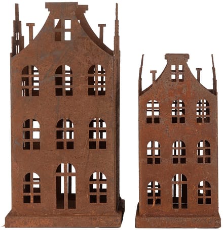 Clayre & Eef Decoratie Beeld Set van 2 Huis 11x11x21 / 8x8x16 cm Bruin Metaal