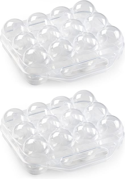Plasticforte Eierdoos - 2x - koelkast organizer eierhouder - 12 eieren - transparant - kunststof - 20 x 19 cm
