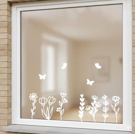 Herbruikbare raamsticker Bloemen wit