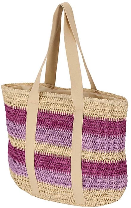 Sarlini Strandtas Naturel/Mauve gestreept
