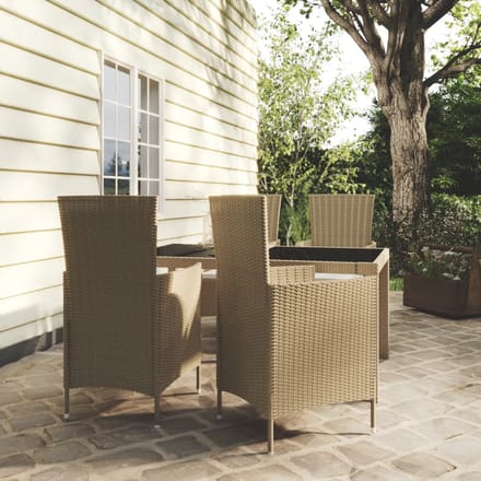 vidaXL - 5-delige - Tuinset - met - kussens - poly - rattan - beige