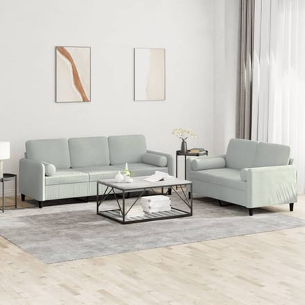 vidaXL - 2-delige - Loungeset - met - kussens - fluweel - lichtgrijs