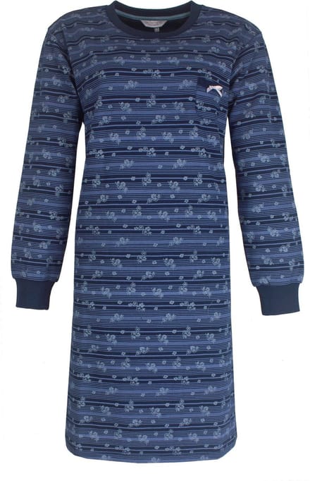 Tenderness Dames Nachthemd - Fleece - Bloemetjes - Donker Blauw - Maat S