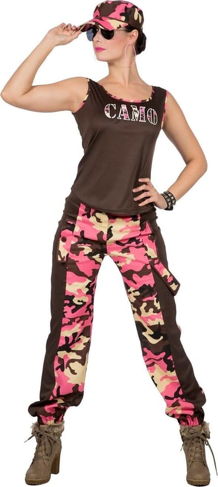 Soldaat Camouflage Kostuum Vrouw Roze - Maat 38