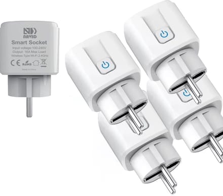 4-Pack Navid Slimme Stekker 16A – WiFi Smart Plugs met Energiemeter – Compatibel met Google Home & Alexa – iOS & Android