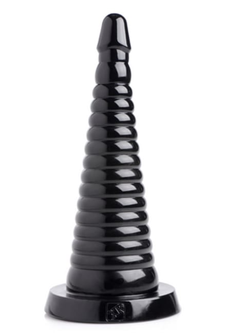 Gigantische Geribbeld Conische Anaalplug Zwart - Conische Anaal Dildo